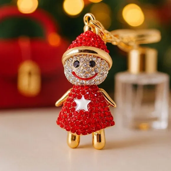 🎁Set of 2 Adorable Rhinestone Snowgirl Snowman Keychain Bag Charms 🎁 - Picture 2 of 4